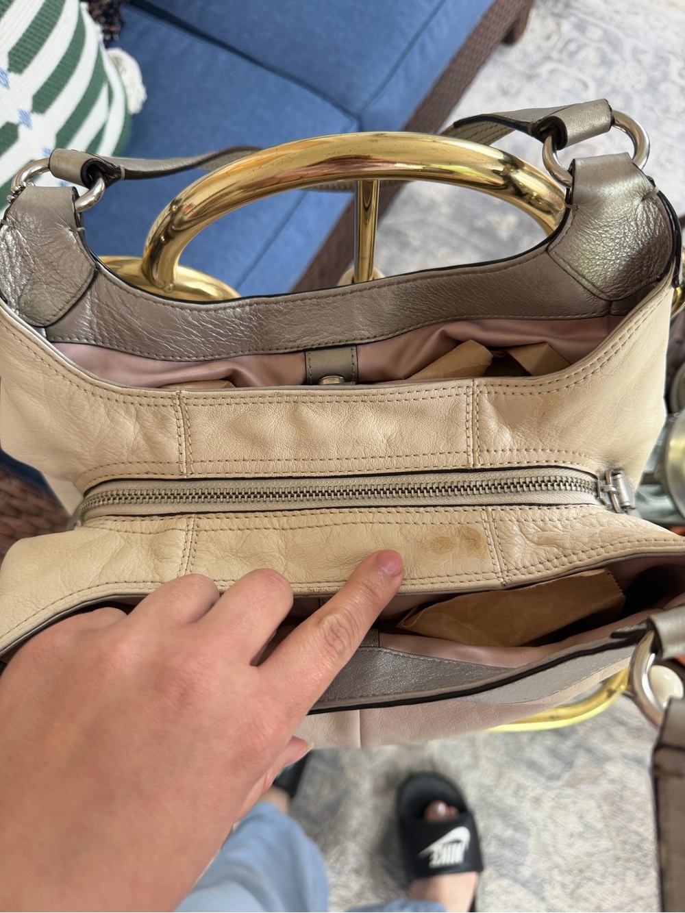 Coach Beige Leather Shoulder Bag with Metallic Taupe Trim - Picture 4 of 9
